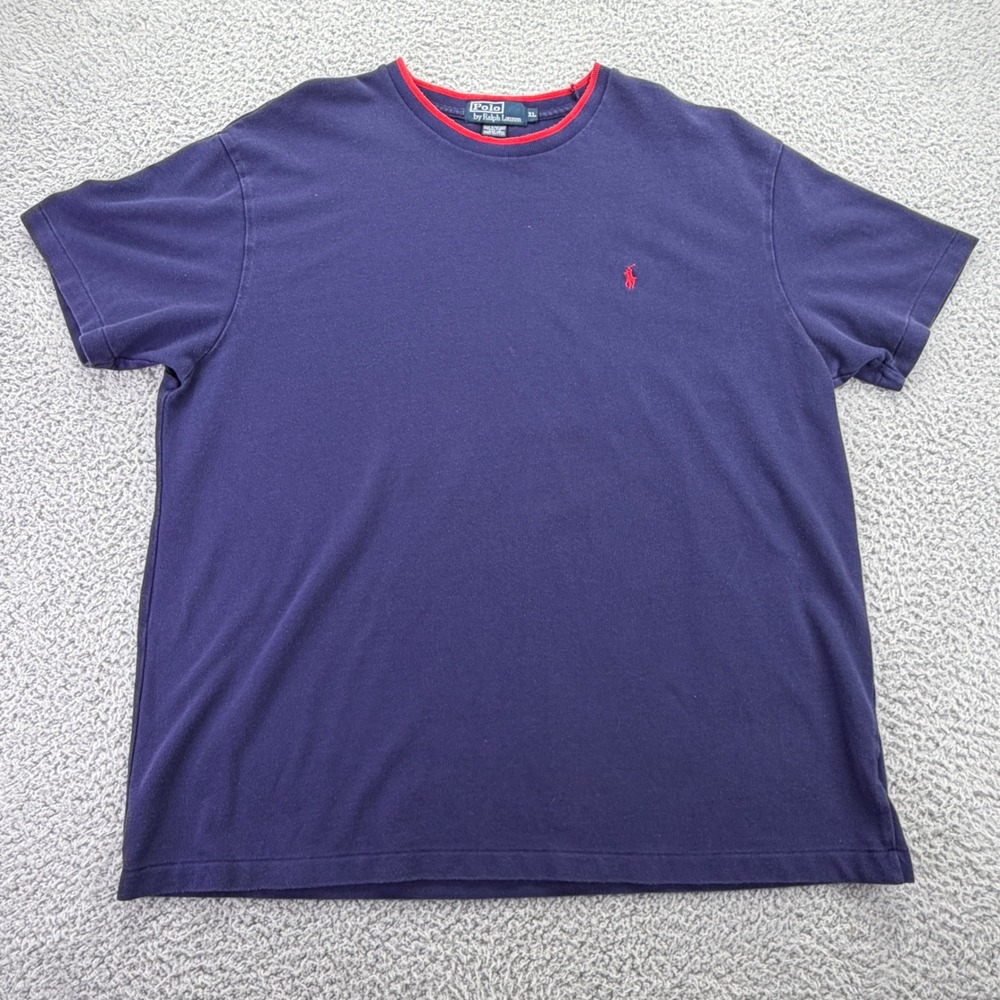 Vintage Polo Ralph Lauren Mens XL Navy Blue Red Ringer Crew Neck T-Shirt